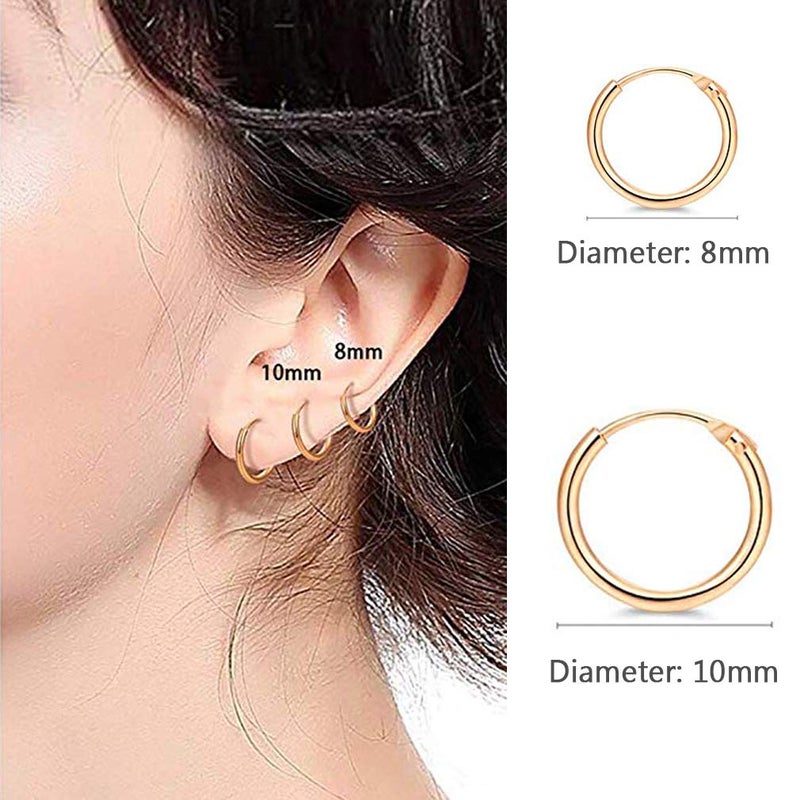 EPIRORA EPIRPRA Silver Hoop Earrings- Cartilage Earring Small Hoop Earrings for Women Men,4 Pairs of Hypoallergenic 925 Sterling Silver Tragus Earrings(Gold,8mmx2+10mmx2) - Image 3